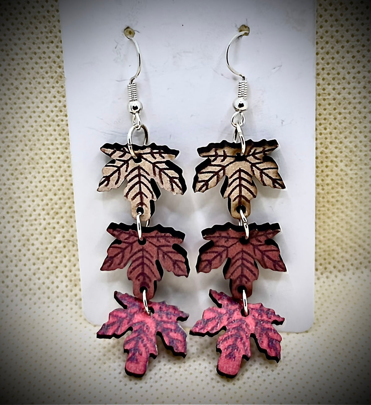 Wooden Carved Maple Leaf Dangle Earrings