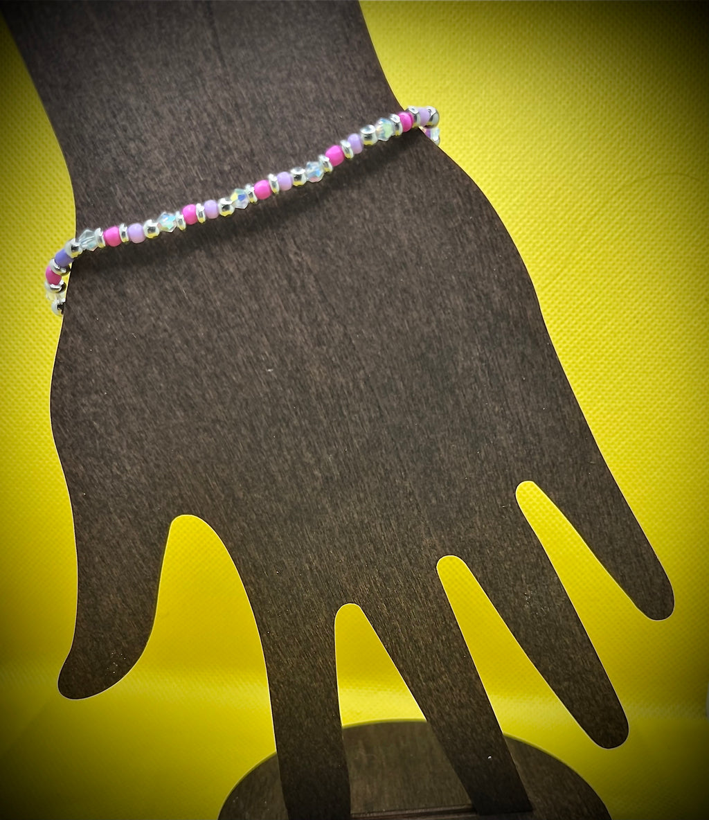 Hot Pink and Light Purple Seed Bead Bracelet