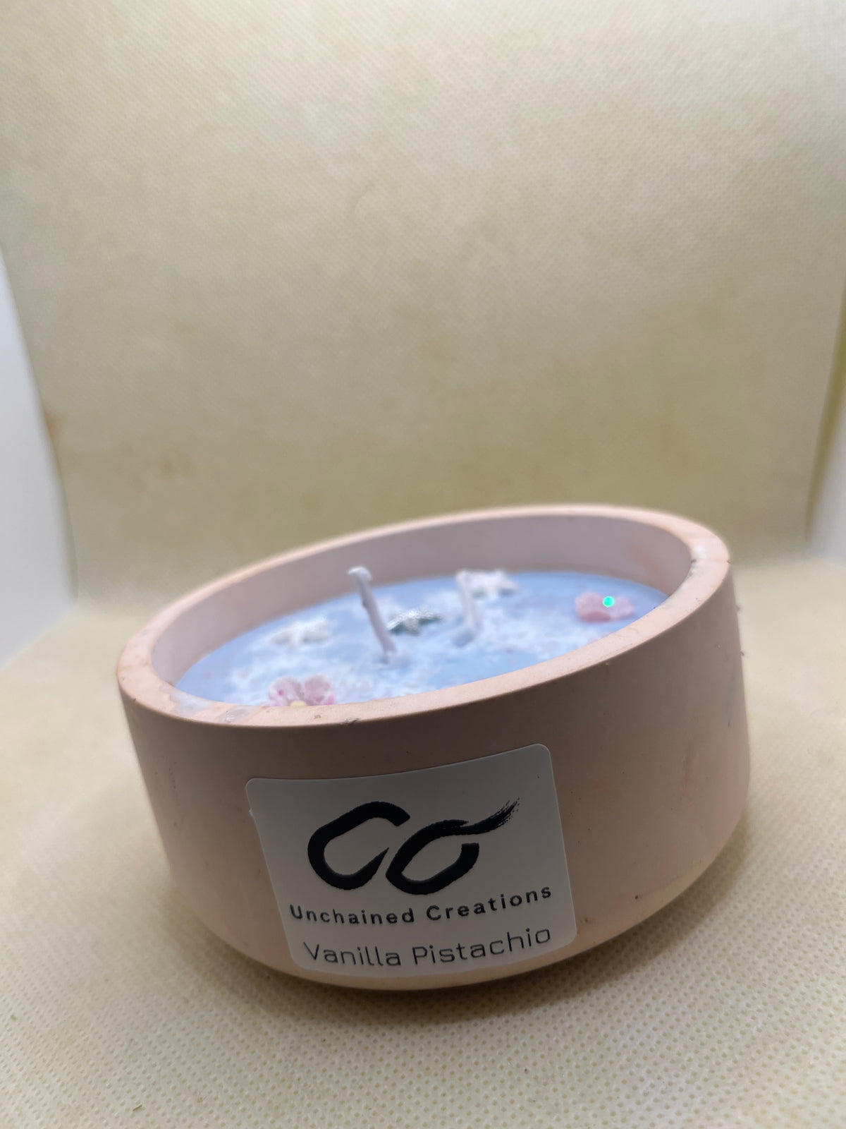 10oz. Double Wick “Vanilla Pistachio”, soy wax.