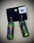 Handmade rectangular dangle epoxy resin earrings