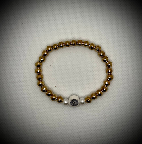4mm Golden Spacer Beads Stretch Bracelet w/ web design - Unchained Creations