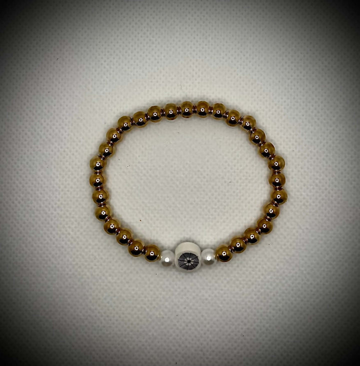 4mm Golden Spacer Beads Stretch Bracelet w/ web design - Unchained Creations