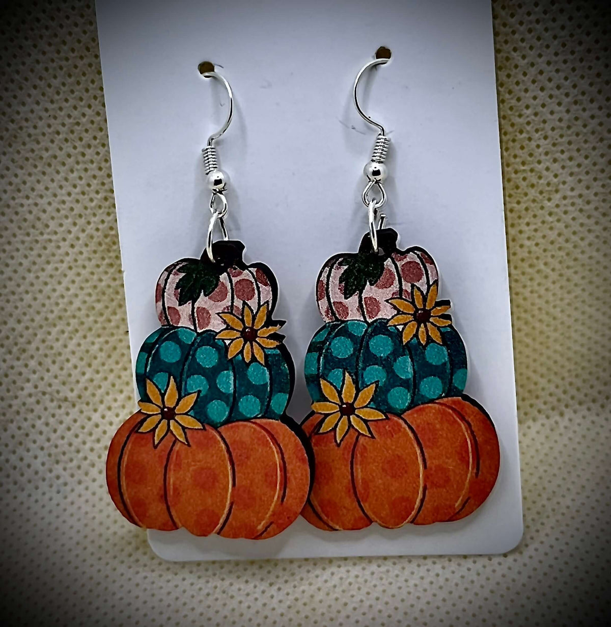 Wooden Carved “Polka-Dot Patterned Pumpkin” Dangle holiday Earrings