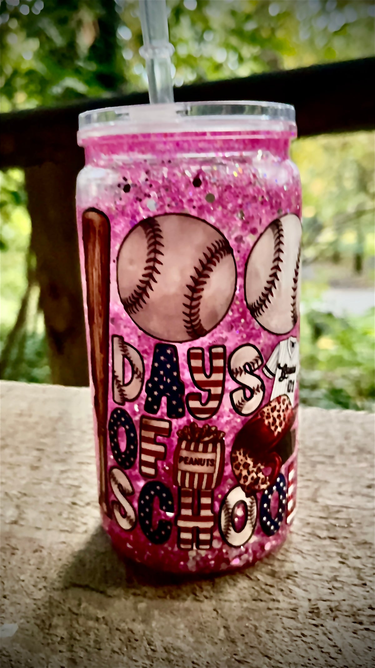 16oz. Acrylic Snowglobe Tumbler “Days of School” (baseball)
