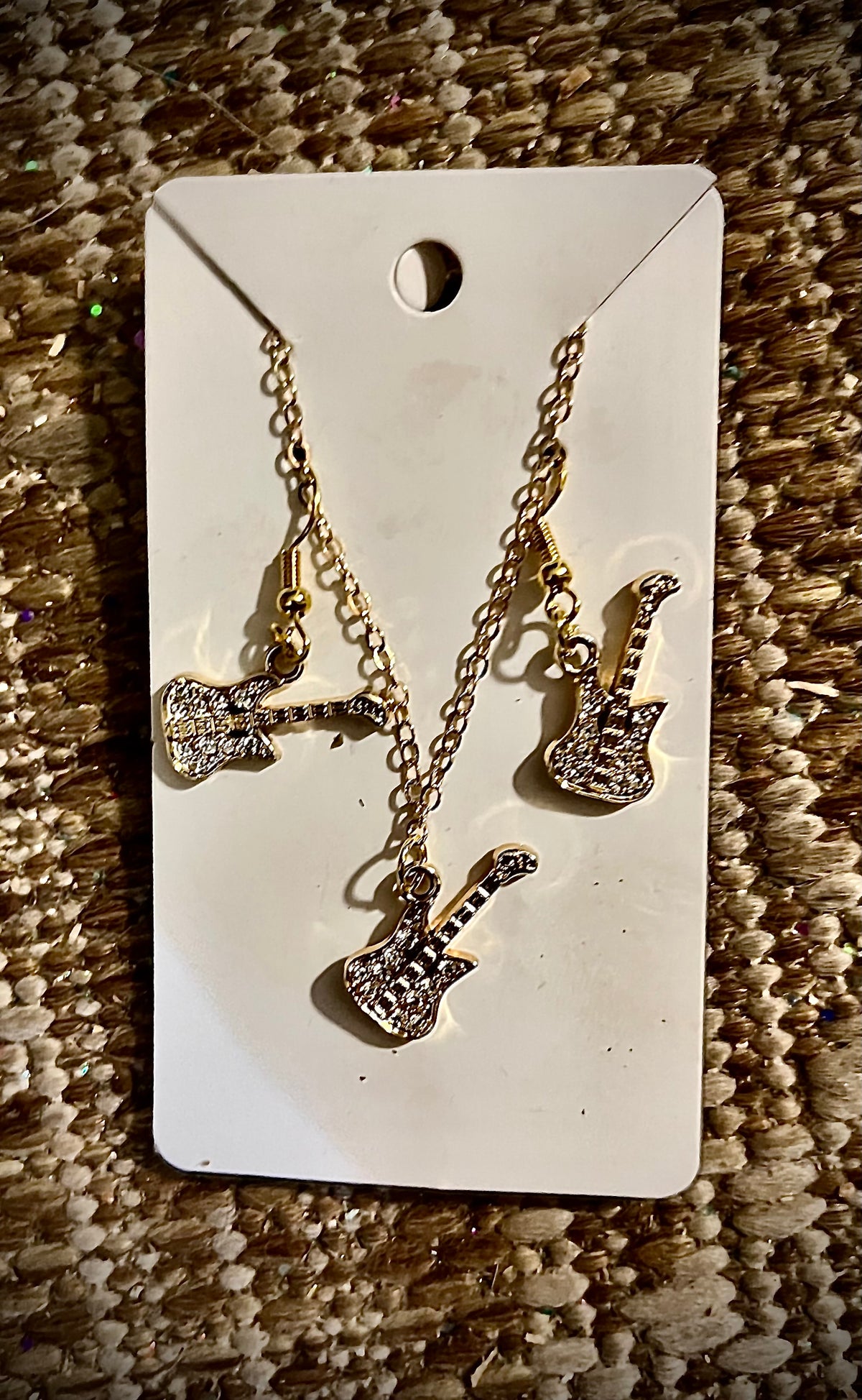 Rhinestone guitar necklace & matching earrings