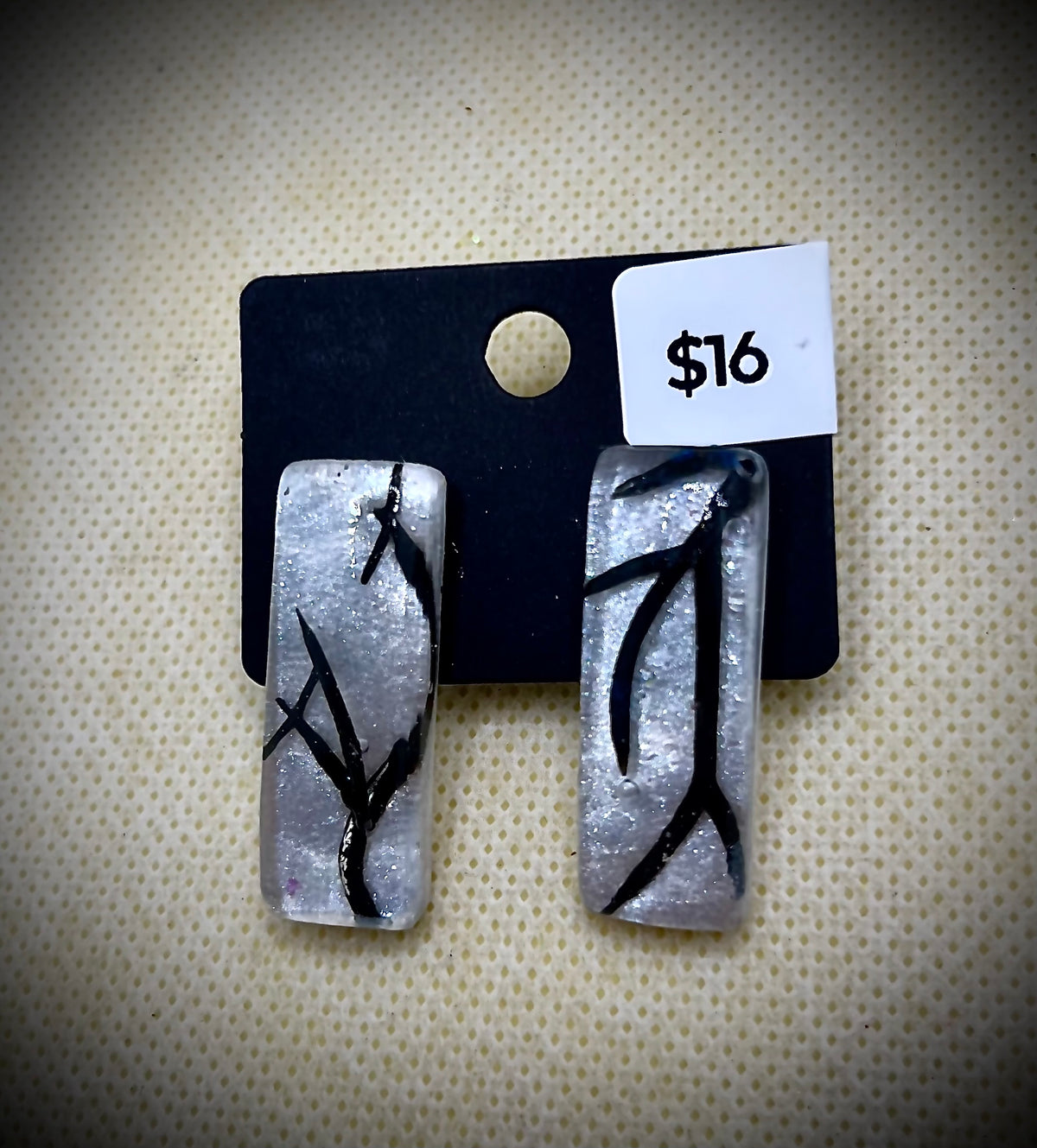 Silver Branch Epoxy Resin Earrings