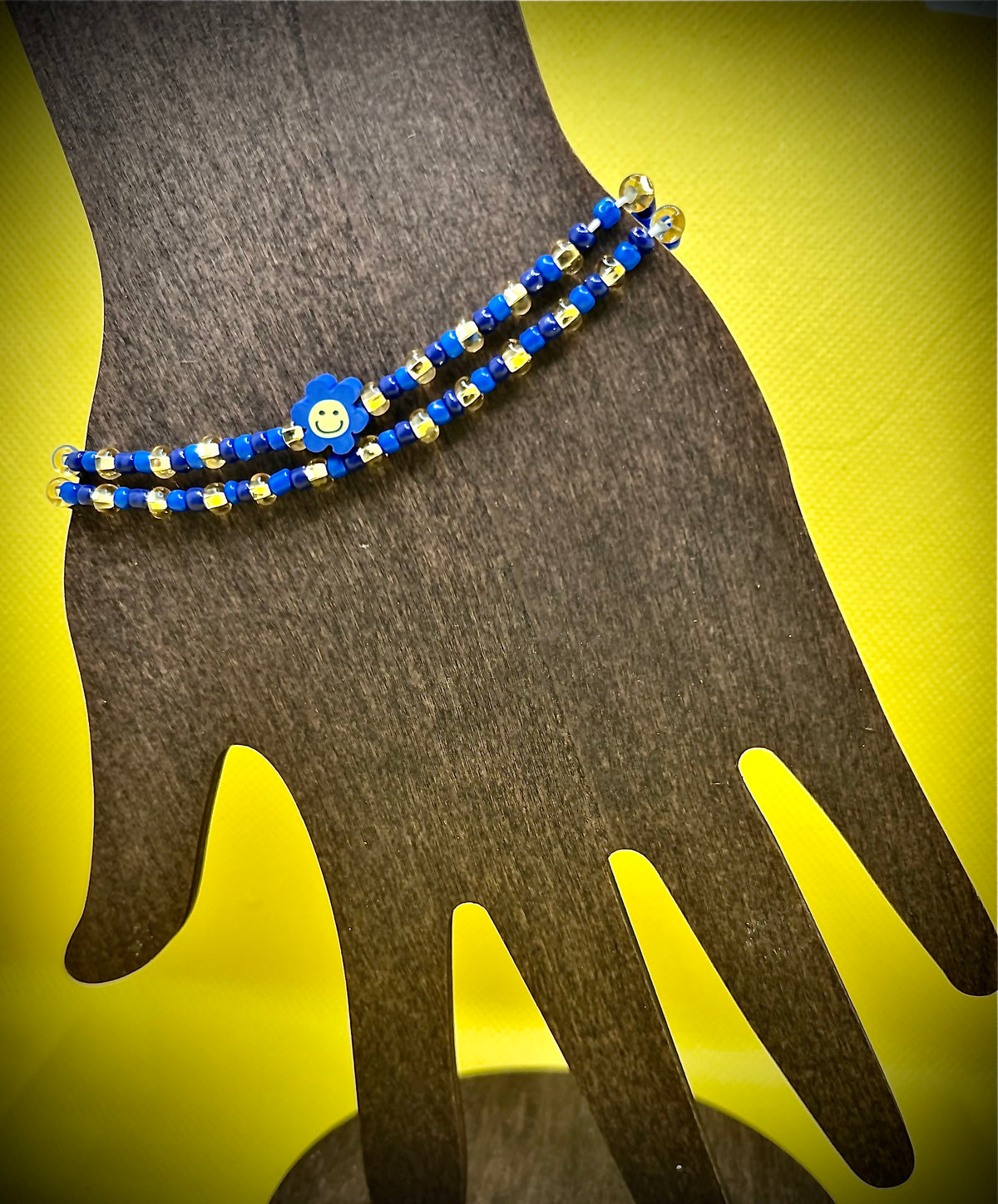 Smiley-Face Flower Double Strand Stretch Seed Bead Bracelet