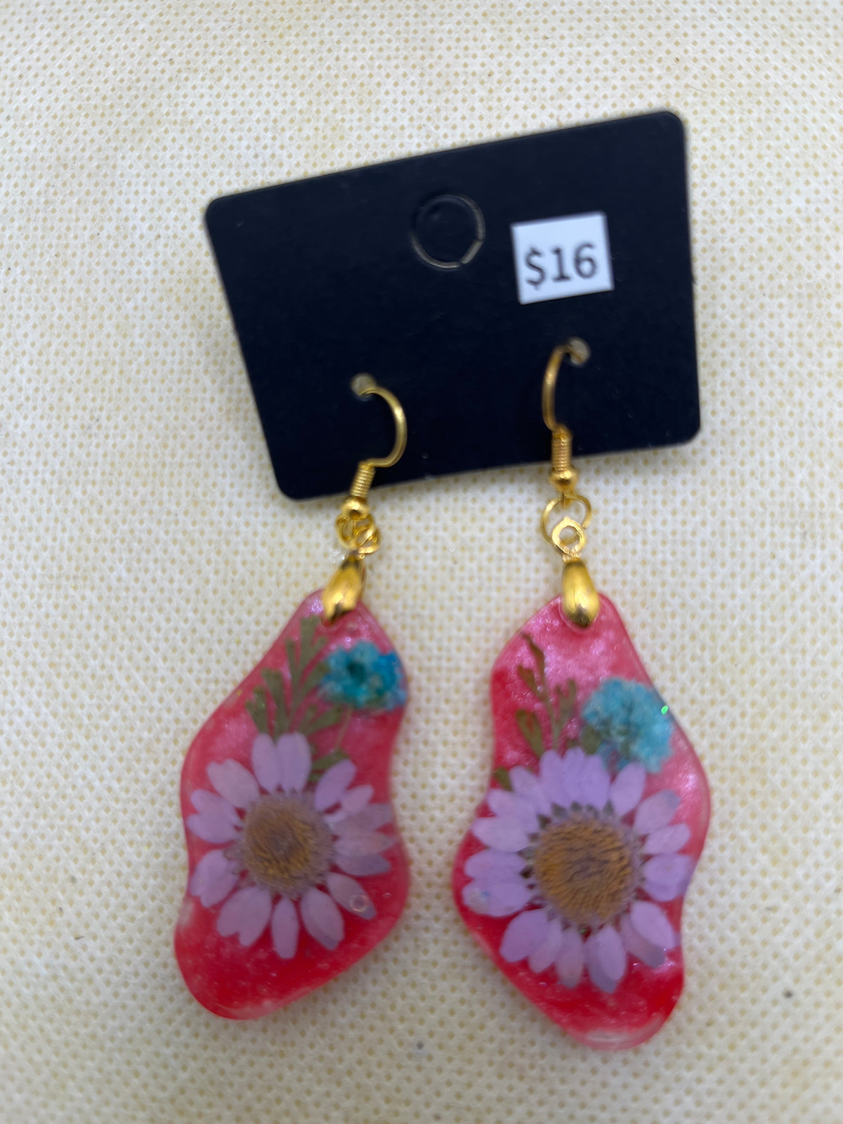 Purple & blue flower dangle earrings