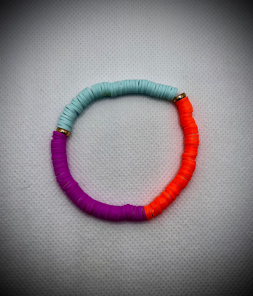 Orange, Sky Blue & Purple Polymer Clay Beaded Stretch Bracelet!