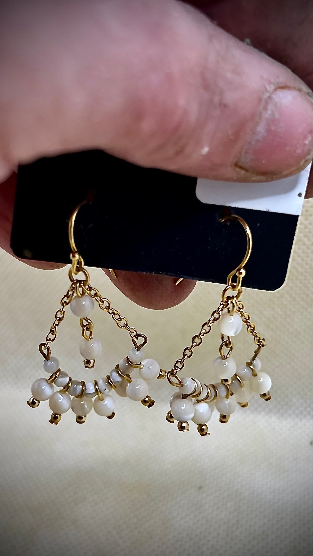 Gold Pearl Dangle Earrings