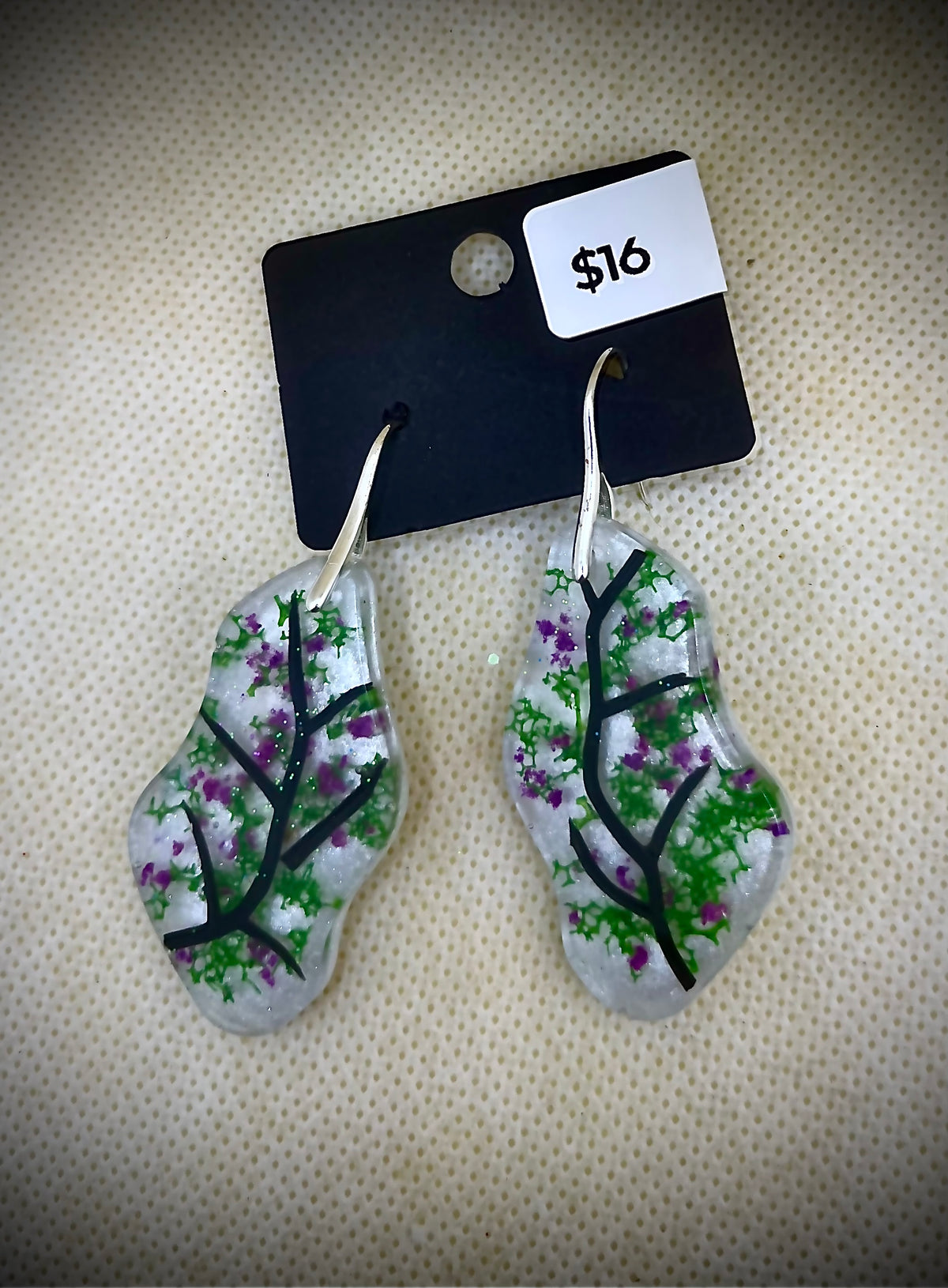 Handmade Floral Tree Epoxy Resin Dangle Earrings
