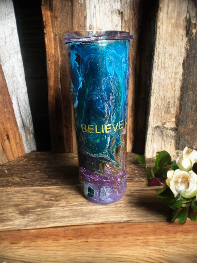 “Believe” Epoxy Resin 20 ounce Stainless Steel Tumbler