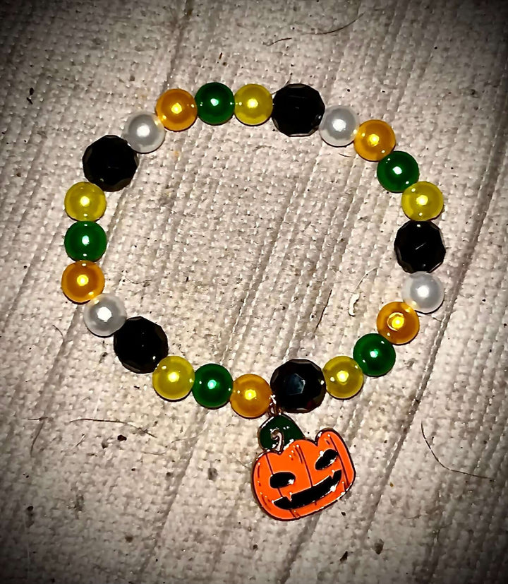 Fall Glow Stretch Bracelet w/ Pumpkin Charm