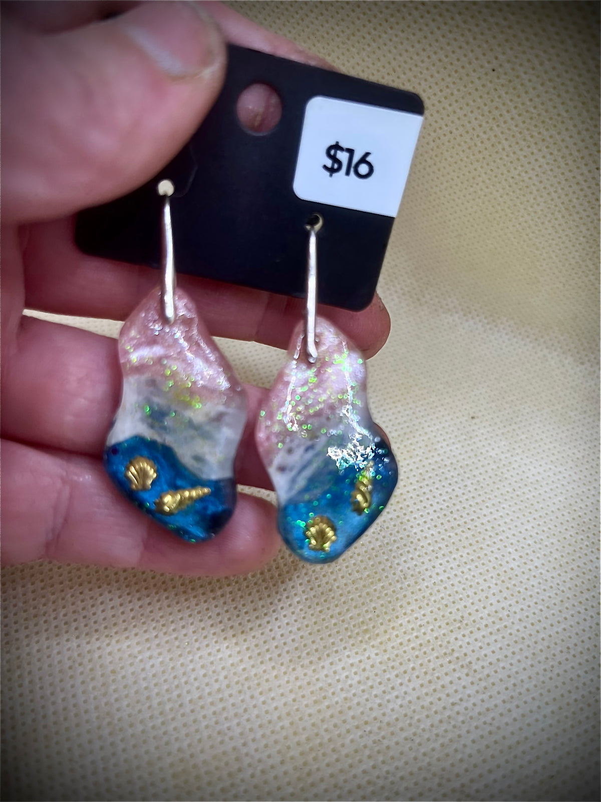 🌊 Sterling Silver Beach-Inspired Epoxy Resin Dangle Earrings 🌅