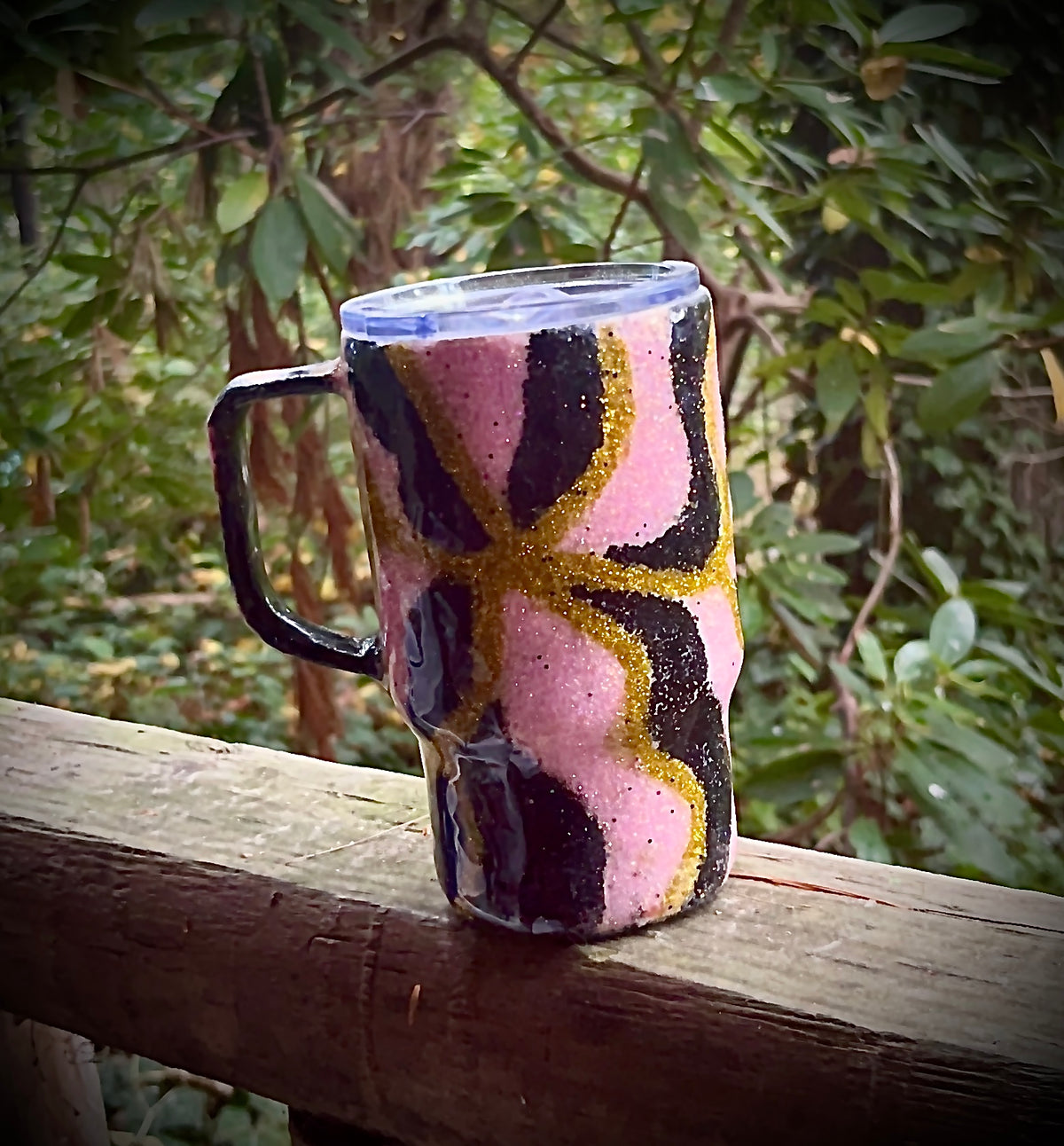 Pink, Black & Gold 30oz. Epoxy Resin Travel Mug