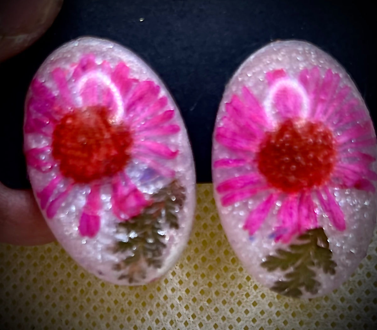 Pink Flower Epoxy Resin Stud Earrings