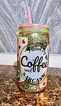 “Coffee & Sarcasm” 16 ounce Snowglobe Tumbler - Unchained Creations