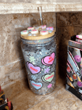 Conversation Hearts 16 ounce Silver glittered Snowglobe Tumbler - Unchained Creations