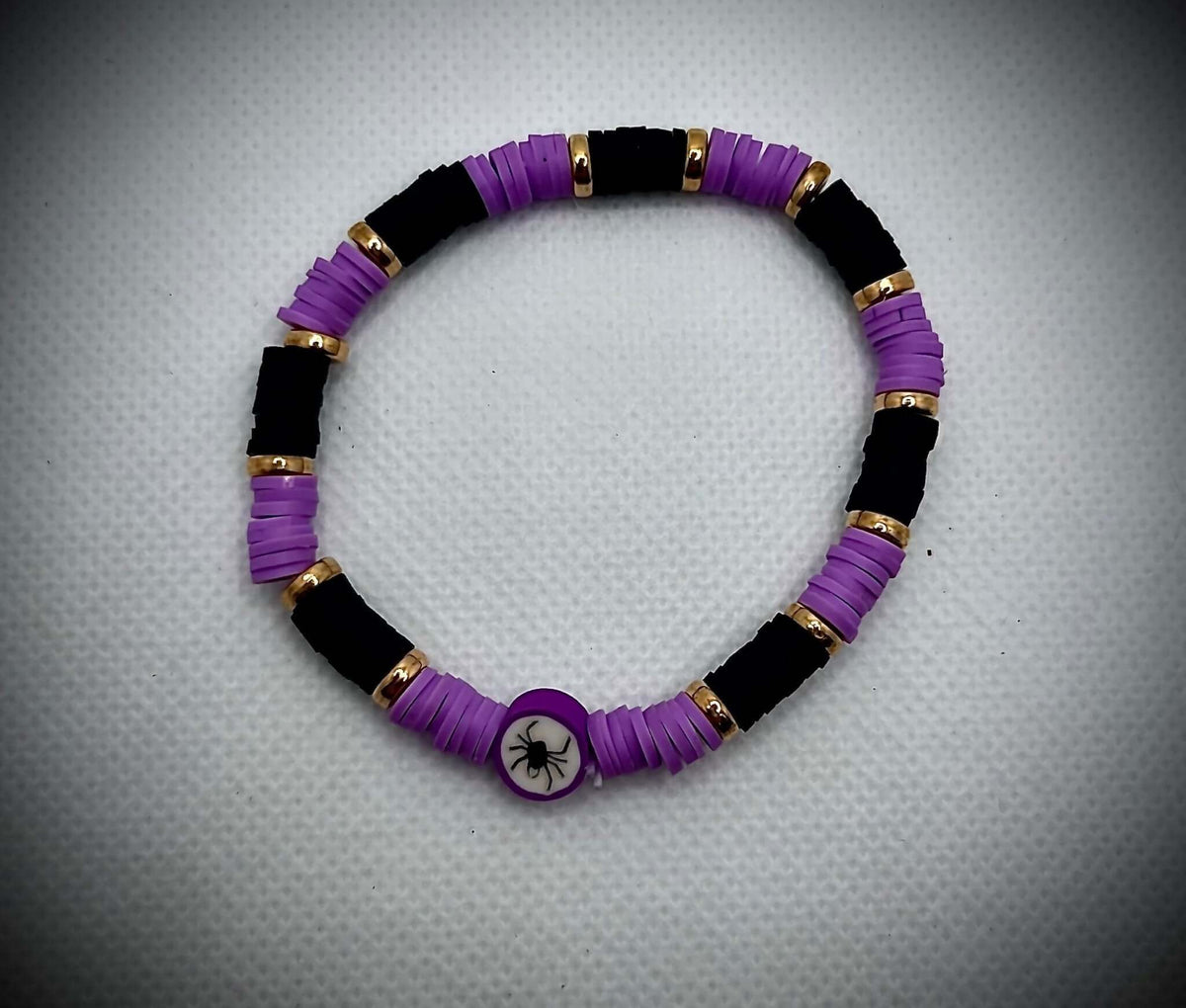 orange & Black Beafs w/ Polymer Clay Web Beaded Stretch Halloween Bracelet - Unchained Creations