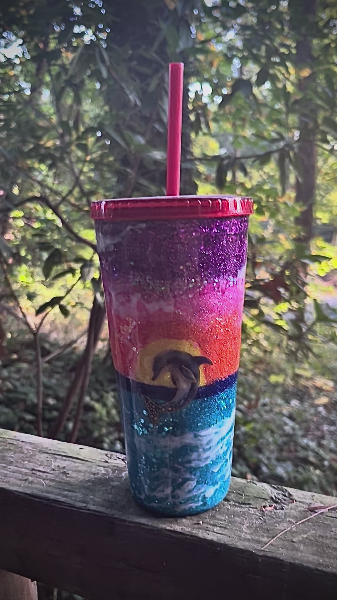 Tapered 32 ounce Acrylic Sunset, Whale & Dolphin epoxy resin Tumbler