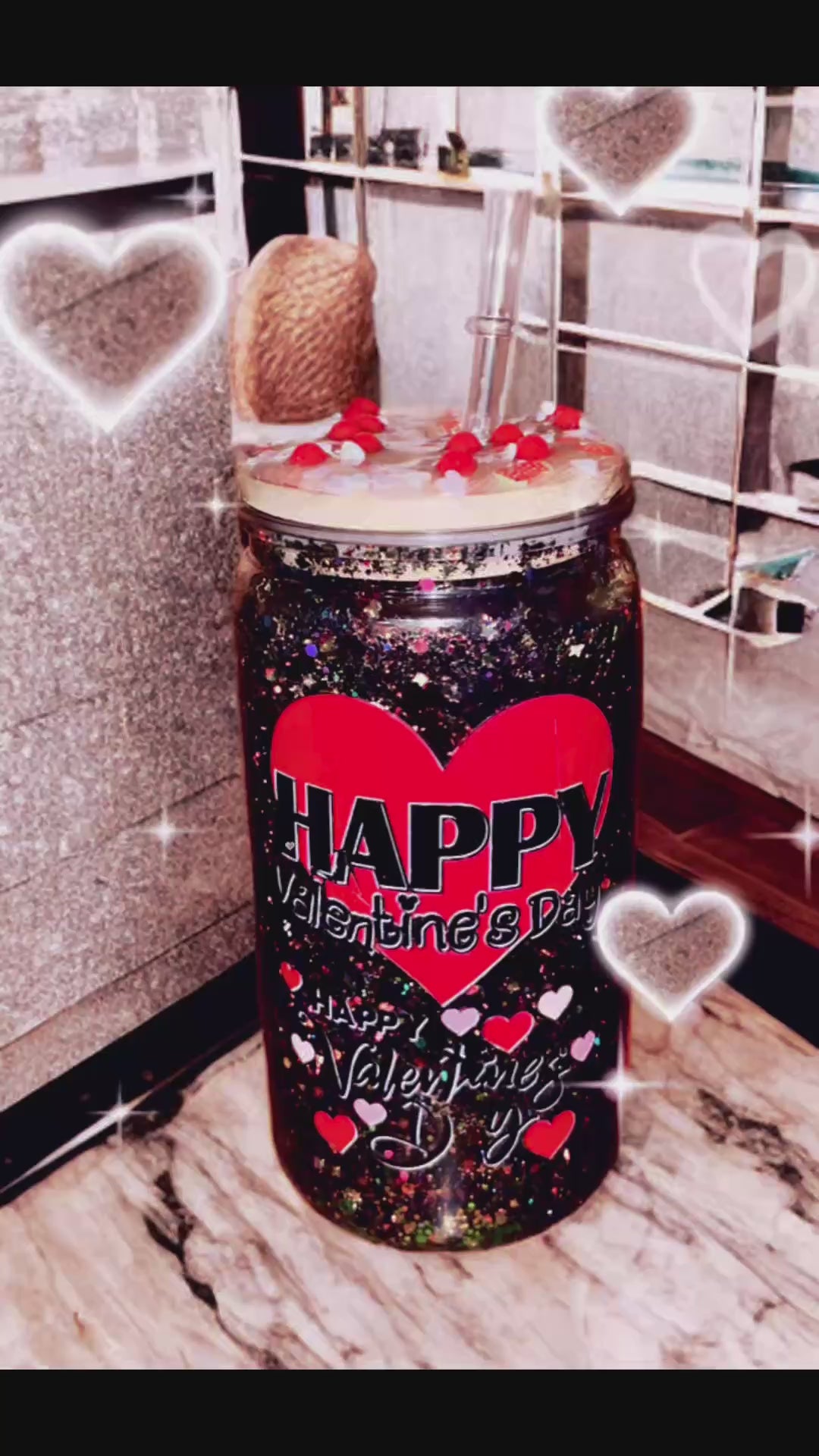 “Happy Valentine’s Day” 16 ounce Snowglobe Tumbler