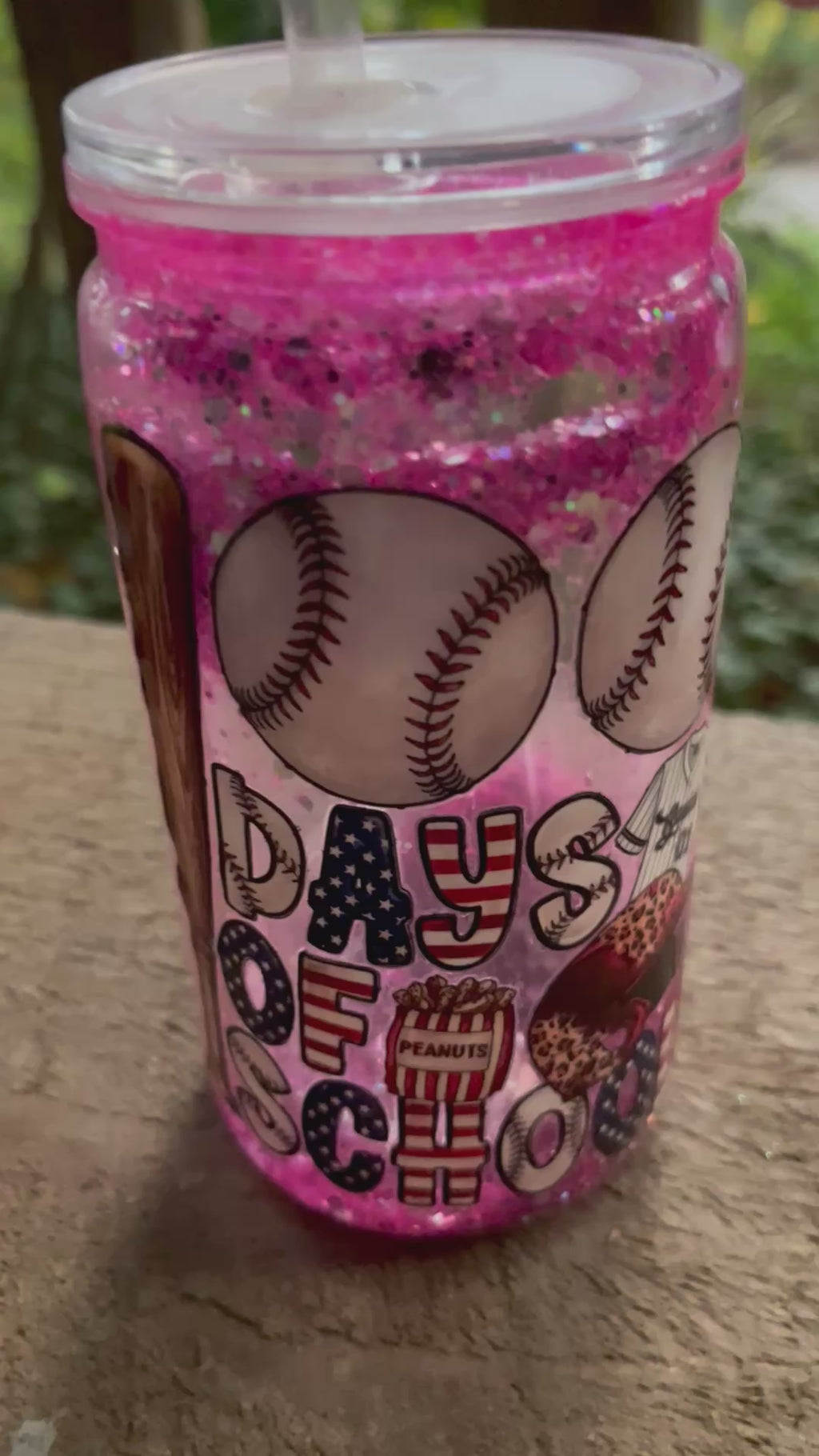 16oz. Acrylic Snowglobe Tumbler “Days of School” (baseball)