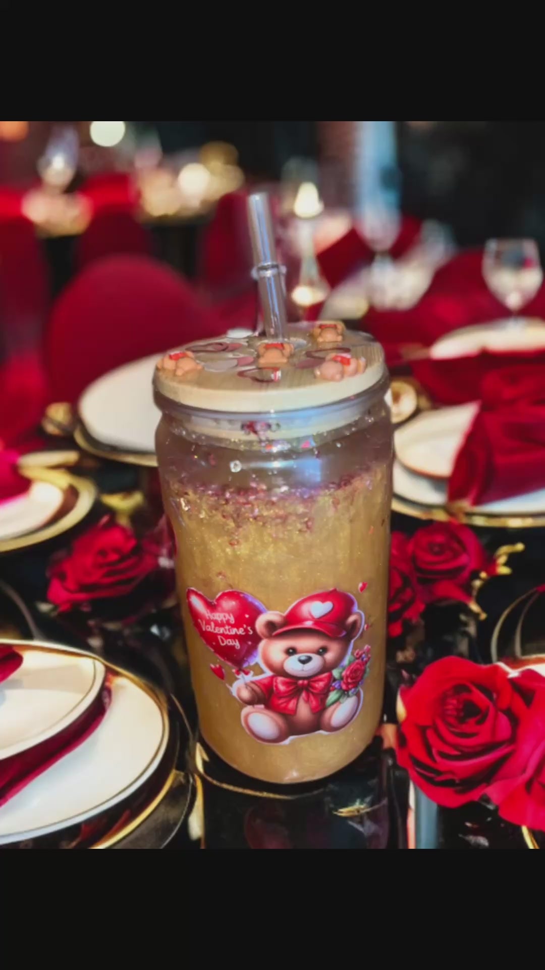 Valentines Bear 16 ounce Snowglobe Tumbler