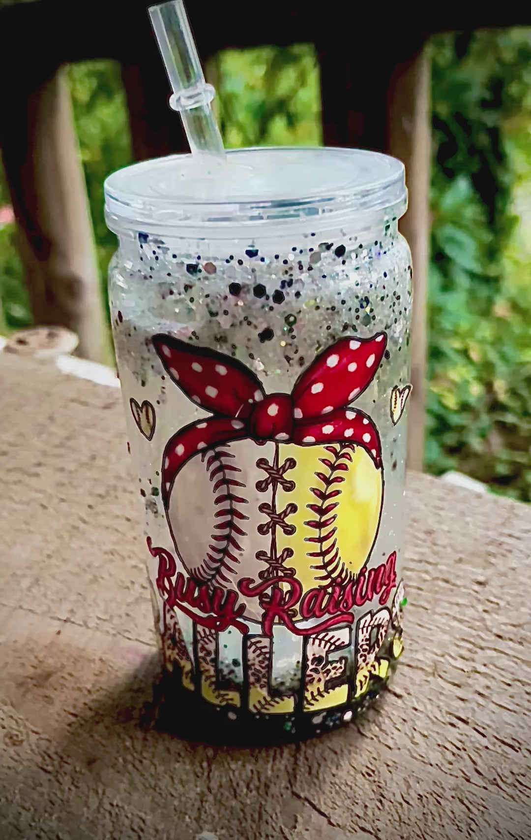 16oz Acrylic SnowGlobe Tumbler “Busy Raising Ballers” (Baseball)