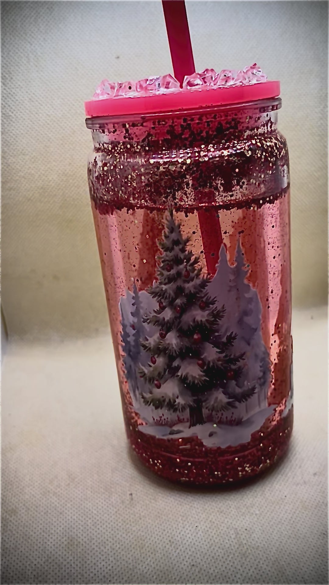 16 ounce Christmas Tree Snowglobe Tumbler