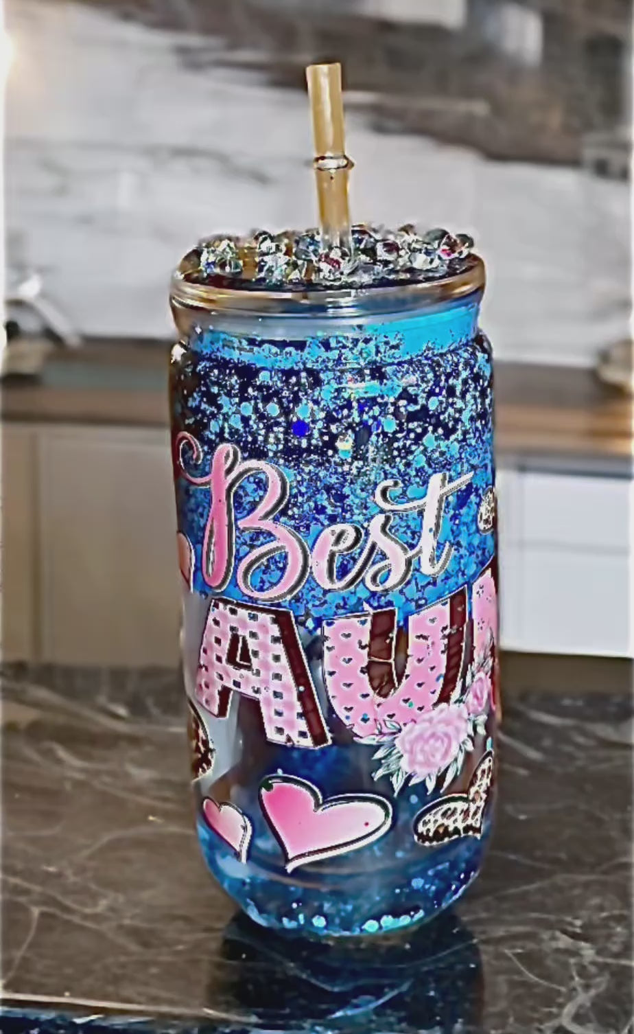 “Best Aunt” 16 ounce Snowglobe Tumbler