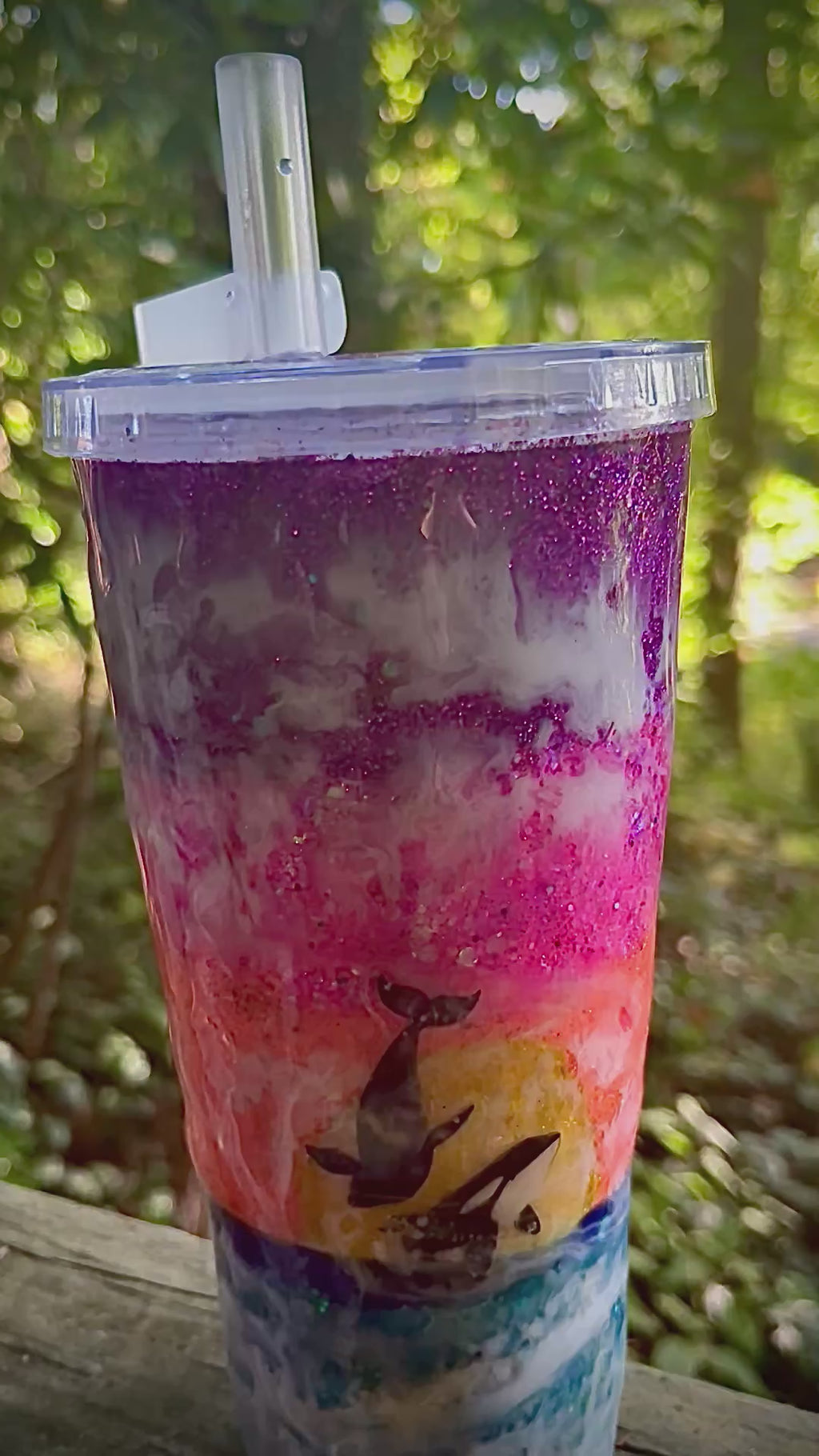 Tapered 32oz Sunset, Whale & Dolphin epoxy resin Tumbler