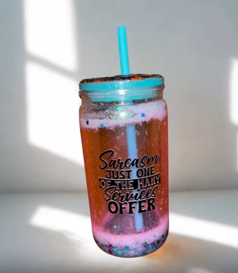 “Sarcasm-Just One Of The Many Services Offered” 16 ounce Snowglobe Tumbler