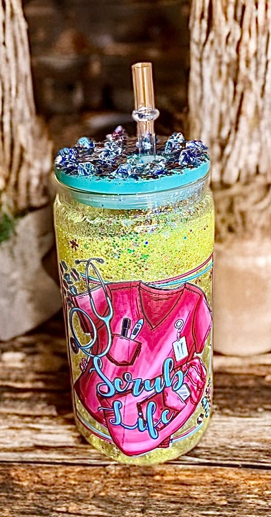 “Scrub Life” 16 ounce Snowglobe Tumbbler - Unchained Creations